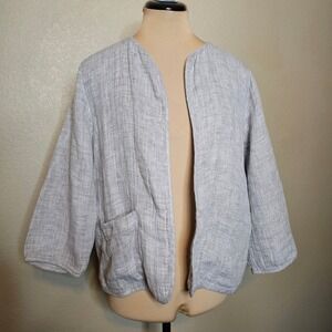 EILEEN FISHER Linen Cotton Blend Open‎ Front Cardigan Jacket Light gray Size S